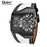 Lianfudai gifts for men Oulm Classic Style Two Time Zone Men&#39;s Watches PU Leather Wristwatch Male Quartz Clock Casual Man Hours relogio masculino