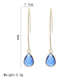 Lianfudai 8Seasons New Simple Yellow/White/Blue Crystal Water Drop Earrings for Women Wedding Party Long Dangle Earring Fashion Jewelry