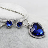 Lianfudai bridal jewelry set for wedding Heart of Ocean Blue Heart Love Forever Jewelry Set For Women Crystal Rhinestones Necklace Earrings Ring Bracelet Set