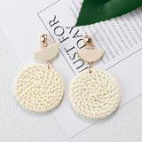 Lianfudai Multiple 27 Style Korea Handmade Wooden Straw Weave Rattan Vine Braid Drop Earrings New Fashion Geometric Long Earrings