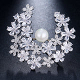 Lianfudai Fashion Handmade White gold/Rose Gold Cubic Zircon Pearl Brooch for Women  Gift