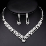 Lianfudai Silver Color Rhinestone Crystal Bridal Jewelry Sets for Women Necklace Earrings Bracelet Set Wedding Jewelry Accessories