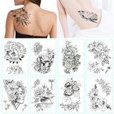 Lianfudai gifts for women  Fashion Black White Flower Tattoo Sticker Women Body Art Peony Rose Waterproof Water Transfer Temporary Tattoo