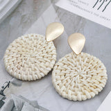 Lianfudai Multiple 27 Style Korea Handmade Wooden Straw Weave Rattan Vine Braid Drop Earrings New Fashion Geometric Long Earrings