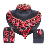 Lianfudai Women Bridal Jewelry Sets Wedding Necklace Earring Bracelet Ring For Brides Bridesmaid Party Accessories Crystal Decoration