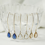 Lianfudai 8Seasons New Simple Yellow/White/Blue Crystal Water Drop Earrings for Women Wedding Party Long Dangle Earring Fashion Jewelry