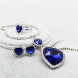 Lianfudai bridal jewelry set for wedding Heart of Ocean Blue Heart Love Forever Jewelry Set For Women Crystal Rhinestones Necklace Earrings Ring Bracelet Set