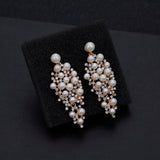 Lianfudai Gold Color Bridal Drop Earrings Simulated Pearl Crystal Statement Earrings for Women Wedding Party Jewelry Gift