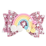 Lianfudai western jewelry for Kids Thumblina Hot Pink Rainbow Glitter Bow Sparkly Hair Clip for Women Girls Hairpin Children Kids Barrettes Hair Accessories