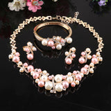 Lianfudai bridal jewelry set for wedding New Arrival Gold color Crystal Colorful Pearl Necklace Jewelry Set Women Imitation Wedding Fashion Pearl Jewelry