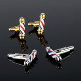 Lianfudai Barber Shop Sign Barber Pole Cufflinks Hairdresser Friends Gifts Cuff Links pins for Shirts Creative Jewelry