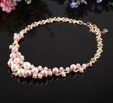 Lianfudai bridal jewelry set for wedding New Arrival Gold color Crystal Colorful Pearl Necklace Jewelry Set Women Imitation Wedding Fashion Pearl Jewelry