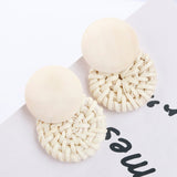 Lianfudai Multiple 27 Style Korea Handmade Wooden Straw Weave Rattan Vine Braid Drop Earrings New Fashion Geometric Long Earrings