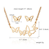 Lianfudai  gifts for women Stainless Steel Hollow Butterfly Pendent Necklace Earrings Set Gold Color Animal Jewelry Sets For Women Wedding Jewelry Gifts