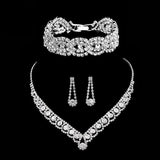 Lianfudai Silver Color Rhinestone Crystal Bridal Jewelry Sets for Women Necklace Earrings Bracelet Set Wedding Jewelry Accessories