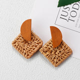 Lianfudai Multiple 27 Style Korea Handmade Wooden Straw Weave Rattan Vine Braid Drop Earrings New Fashion Geometric Long Earrings