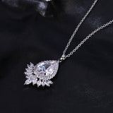 Lianfudai Trendy Big Water Drop CZ Pendant Chain Necklaces Sparkling Tear Drop Zirconia Crystal Wedding Jewelry For Women