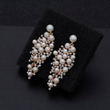 Lianfudai Gold Color Bridal Drop Earrings Simulated Pearl Crystal Statement Earrings for Women Wedding Party Jewelry Gift