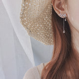 Lianfudai gifts for women  New Fashion Women Korean TV Star Cute Zircon Flower Drop Earrings Elegant Water Drop Long Line Pendientes Jewelry Girl Gifts