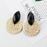 Lianfudai Multiple 27 Style Korea Handmade Wooden Straw Weave Rattan Vine Braid Drop Earrings New Fashion Geometric Long Earrings