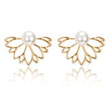 Lianfudai Pearl crystal lotus stud earring ladies earrings popular European and American style new earrings drop shipping