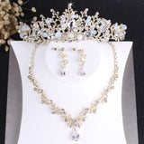 Lianfudai bridal jewelry set for wedding  Noble Crystal Bridal Jewelry Sets Vintage Gold Fashion Wedding Jewelry Tiara Necklace Earrings for Bride Hair Ornaments