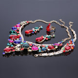 Lianfudai Women Bridal Jewelry Sets Wedding Necklace Earring Bracelet Ring For Brides Bridesmaid Party Accessories Crystal Decoration