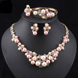 Lianfudai bridal jewelry set for wedding New Arrival Gold color Crystal Colorful Pearl Necklace Jewelry Set Women Imitation Wedding Fashion Pearl Jewelry