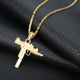 Lianfudai Pistol Pendants Necklaces Submachine Gun Necklace Men Hip Hop Jewelry Chain Collier