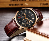 Lianfudai father's day gifts  Watches Mens Top Brand Luxury Clock Casual Leathe 24Hour Moon Phase Men Watch Sport Waterproof Quartz Chronograph+Box