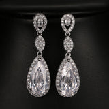 Lianfudai Luxury Bride Wedding Long Earrings for Women Amazing Cubic Zirconia Crystal Wedding Jewelry Party Gift