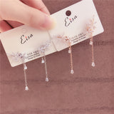 Lianfudai gifts for women  New Fashion Women Korean TV Star Cute Zircon Flower Drop Earrings Elegant Water Drop Long Line Pendientes Jewelry Girl Gifts