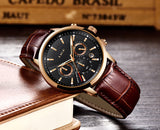 Lianfudai father's day gifts  Watches Mens Top Brand Luxury Clock Casual Leathe 24Hour Moon Phase Men Watch Sport Waterproof Quartz Chronograph+Box