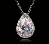 Lianfudai New Hot sale Fashion Zircon Necklaces & Dazzling White Gold Color Drop Shaped Pendant Necklace For Women