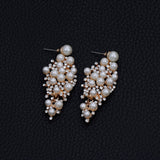 Lianfudai Gold Color Bridal Drop Earrings Simulated Pearl Crystal Statement Earrings for Women Wedding Party Jewelry Gift