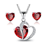 Lianfudai - Red/Purple/White Crystal African Jewelry Sets Silver Color Heart Rhinestone Bridal Necklace Earrings for Women Christmas Gift