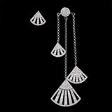 Lianfudai - Luxury Silver-Color With AAA+ CZ Sector Shape Long Tassel Dangle Drop Earrings for Women