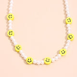 Lianfudai  gifts for women Fashion Yellow Smiley Face Pearl Necklace Sexy Summer Party Beach Choker Jewelry Women Girl Body Accessories Gift