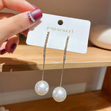 LIANFUDAI Long Tassel Simulated Pearl Drop Earrings for Women Gift Bijoux Korean jewelry OL Gold Color Pendientes boucle d'oreille