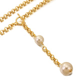 Lianfudai Fashion Pearl Long Pendant Choker Necklace for Women Wedding Punk Gold Color Thin Chain Necklace Neck Jewelry Gift