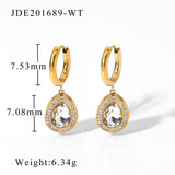 Lianfudai Elegant Zircon Waterdrop Crystal Glass Pendant Huggie Earrings For Women Girls Stainless Steel Hoop Earrings Jewelry