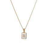 Lianfudai 18K Gold Letter A-Z Initial Necklace For Women White Rectangle Alphabet Charm Pendant Necklace Party Accessories