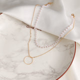 Lianfudai jewelry gifts for women hot sale new Vintage Hollow Circle Pearl Collar Necklace For Women Fashion Simple Metal Circle Pendant Necklace Choker Jewelry Gift