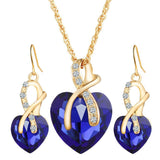 Lianfudai 18K Gold Romantic Heart of The Ocean Jewelry for Women CZ Crystal Necklace Earrings Set Bridal Wedding Accessories