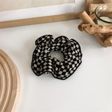 Lianfudai Winter INS Trendy Black White Lattice Fabric Hair Band Elastic Hair Rope for Women Fashion Trip Jewelry Gifts