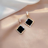 Lianfudai Christmas gifts ideas Personality Black Geometric Compact And Simple Net Red Temperament Earrings Rhinestones All-match Women's Gift Earrings Jewelry