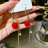 Lianfudai Christmas gifts ideas Fashion Christmas Red Dangle Earrings For Women Rhinestone Snowflake Pearl Earring Christmas Party Festival New Year Jewelry