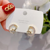 Lianfudai New Creative Christmas Ornament Stylish Christmas Elk Crystal Deer Stud Earrings Women Fashion Jewelry Gift