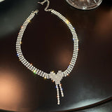 Lianfudai western jewelry for women Love Heart Rhinestone Necklace Earrings For Women Geometric Tassel Crystal Weddings Banquet Jewelry Sets