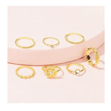 Lianfudai easter gifts for women 7Pcs/ Set Boho Women Rings Set Rhinestone sun shape  Vintage gold Midi Ring set Charm Lady Lover Gift  J010